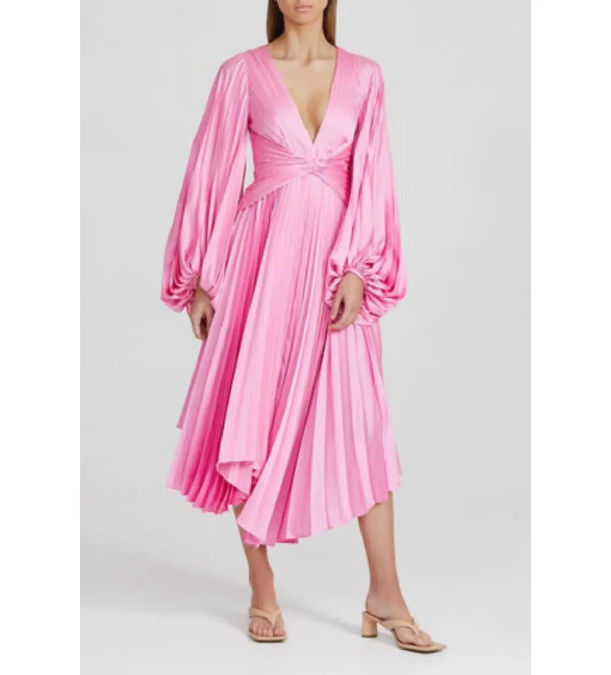 Acler Palms Pleated Midi Dress Confetti Pink Small /Au 8 - Image 1