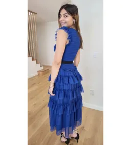 ME+EM Ethereal Tulle Shirred Midi Dress Electric Blue Size AU 8 for rent on The Volte - image 6