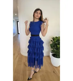 ME+EM Ethereal Tulle Shirred Midi Dress Electric Blue Size AU 8 for rent on The Volte - image 4