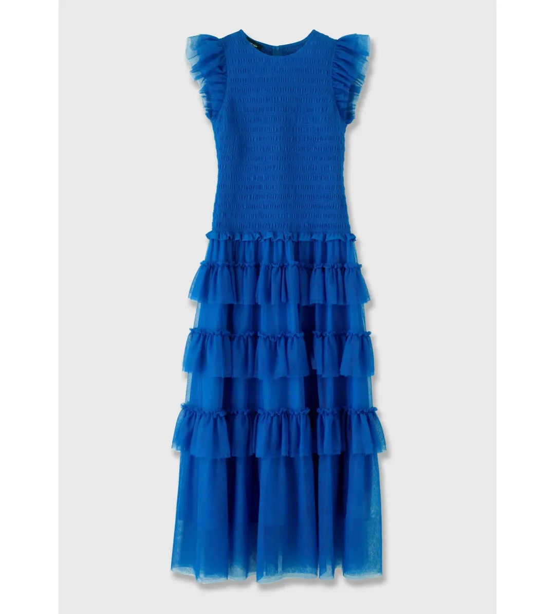 ME+EM Ethereal Tulle Shirred Midi Dress Electric Blue Size AU 8 for rent on The Volte - main image