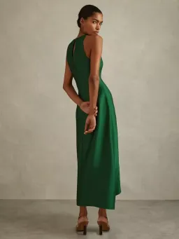 Reiss Micah Satin Drape Tuck Midi Dress In Green Size AU 10 for rent on The Volte - image 2