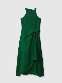 Reiss Micah Satin Drape Tuck Midi Dress In Green Size AU 10 for rent on The Volte - image 3