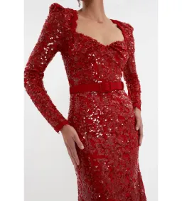 Rebecca Vallance Leyla Long Sleeve Midi Dress in Red Sequin Size AU 10 for rent on The Volte - image 4