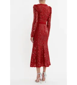 Rebecca Vallance Leyla Long Sleeve Midi Dress in Red Sequin Size AU 10 for rent on The Volte - image 3