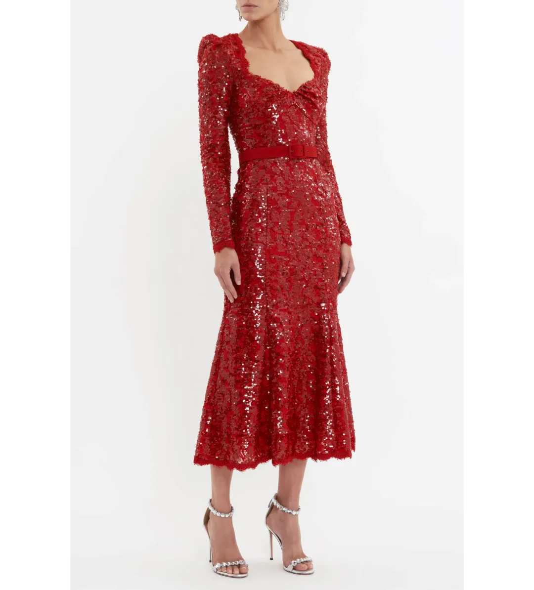 Rebecca Vallance Leyla Long Sleeve Midi Dress in Red Sequin Size AU 10 for rent on The Volte - main image