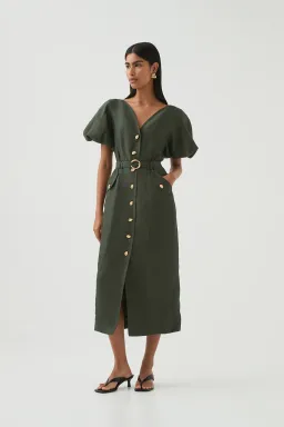 Aje Paloma Utility Midi Dress Midnight Green Size AU 10 for rent on The Volte - image 1