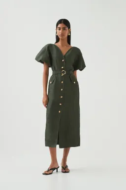 Aje Paloma Utility Midi Dress Midnight Green Size AU 10 for rent on The Volte - image 2