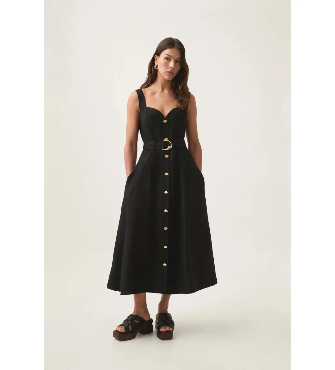 Aje Clay Belted Midi Dress in Black Size AU 8 for rent on The Volte - main image