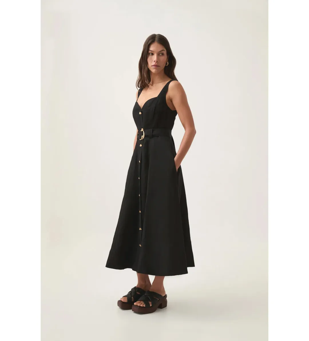 Aje Clay Belted Midi Dress in Black Size AU 8 for rent on The Volte - main image
