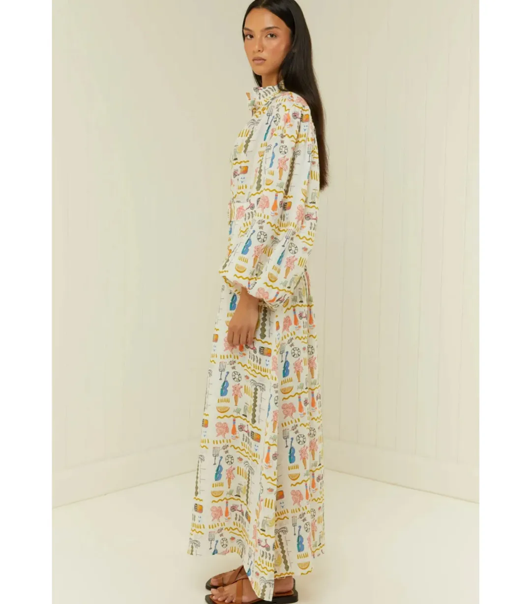 Palm Noosa Noddy Maxi Dress Verano White Print Size AU 10 for rent on The Volte - main image