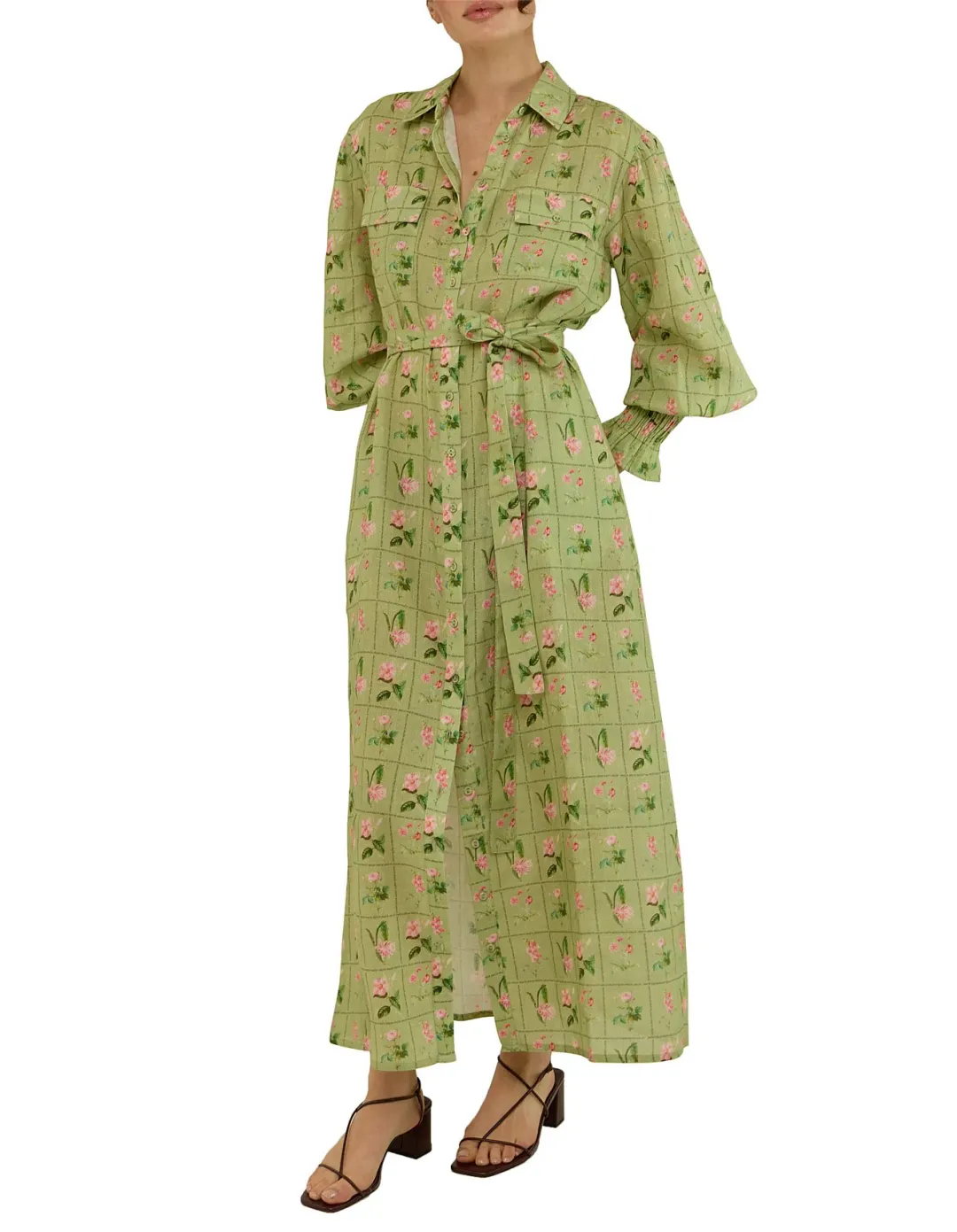 Palm Noosa Marigold Midi Dress Green Floral Tile Size 10 for rent on The Volte - main image