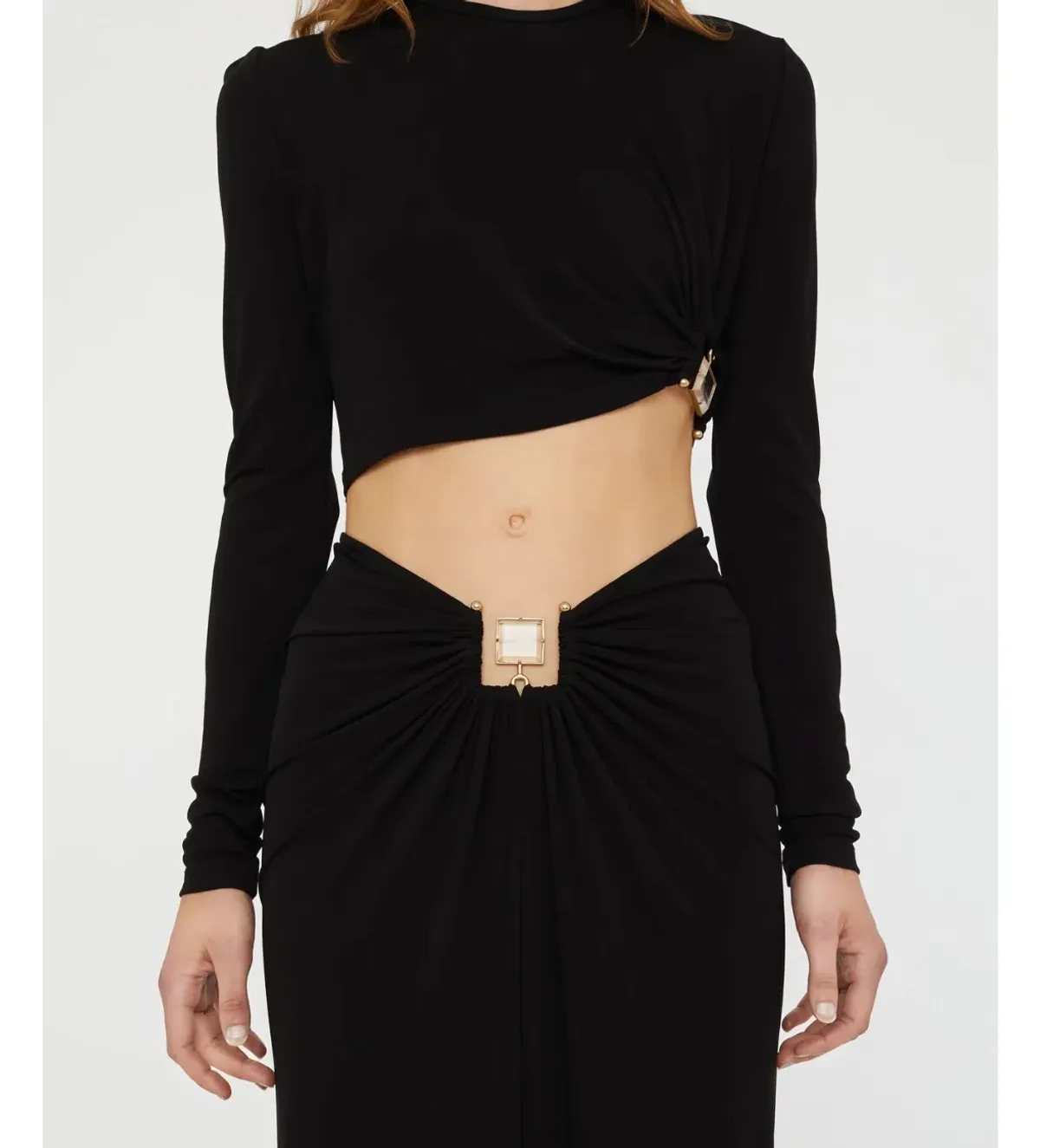 Christopher Esber Bezel Quartz Ruched Long Sleeve Top Black Size 12 - Image 3