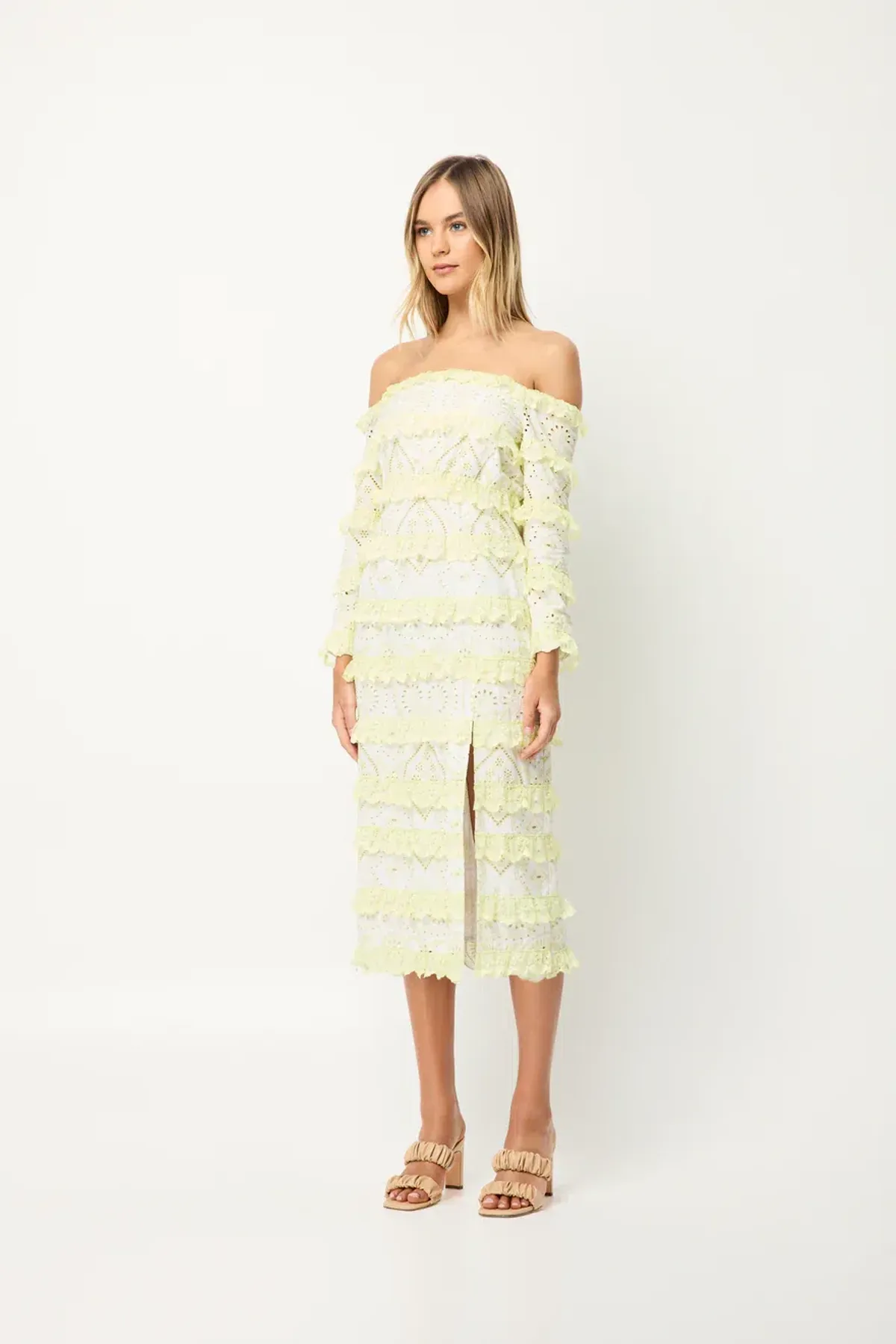 Elliatt Saint Lucia Midi Dress In Ivory/Citrus Size M/ AU 10 - Image 5