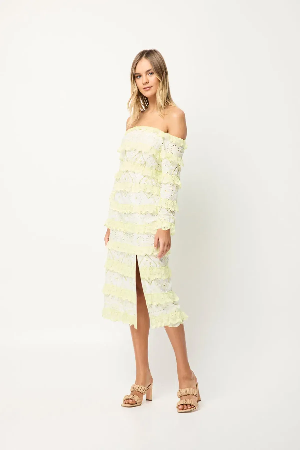 Elliatt Saint Lucia Midi Dress In Ivory/Citrus Size M/ AU 10 - Image 3