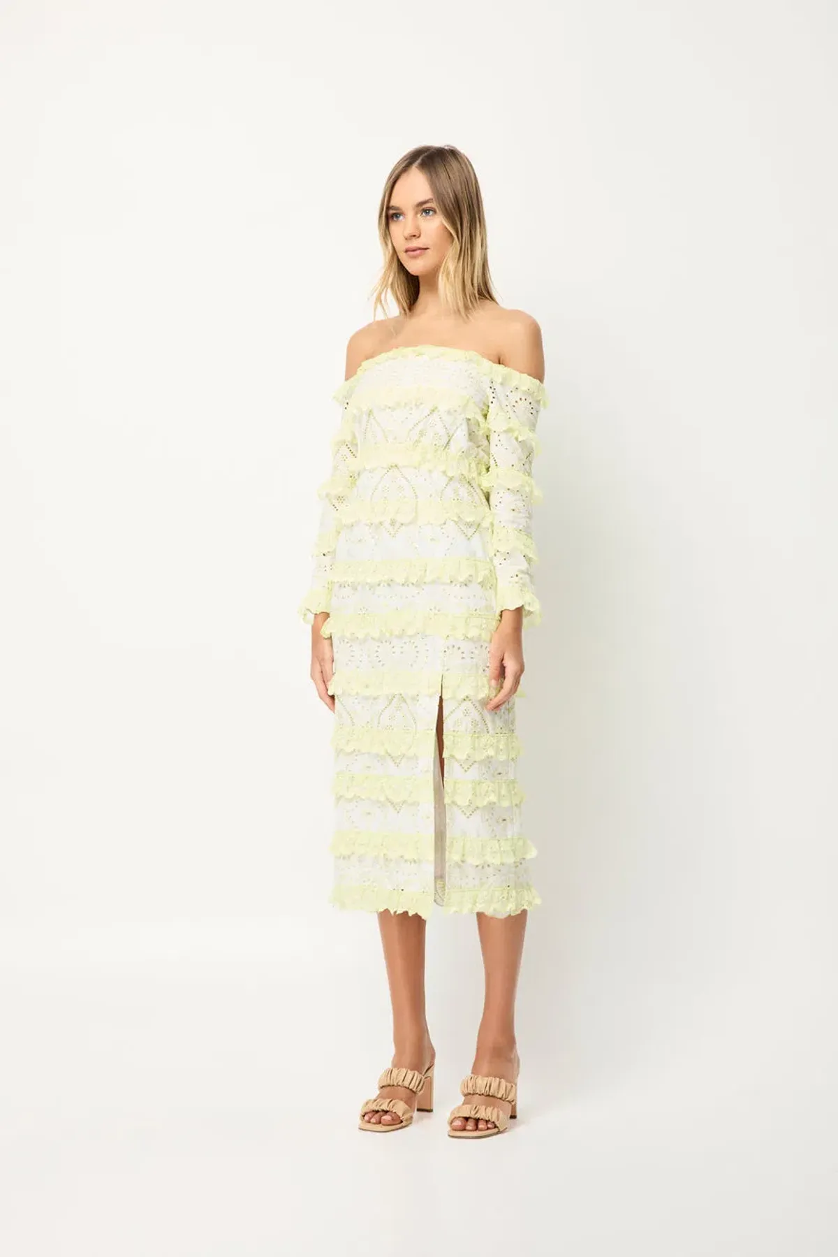 Elliatt Saint Lucia Midi Dress In Ivory/Citrus Size M/ AU 10 - Image 2