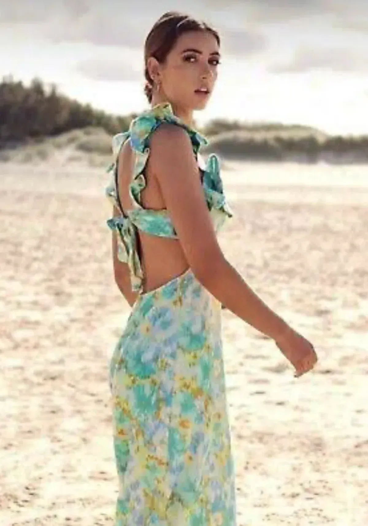 Zimmermann High Tide Frilled Midi Dress Aqua Ikat Floral Size 1 / AU 10 - Image 3