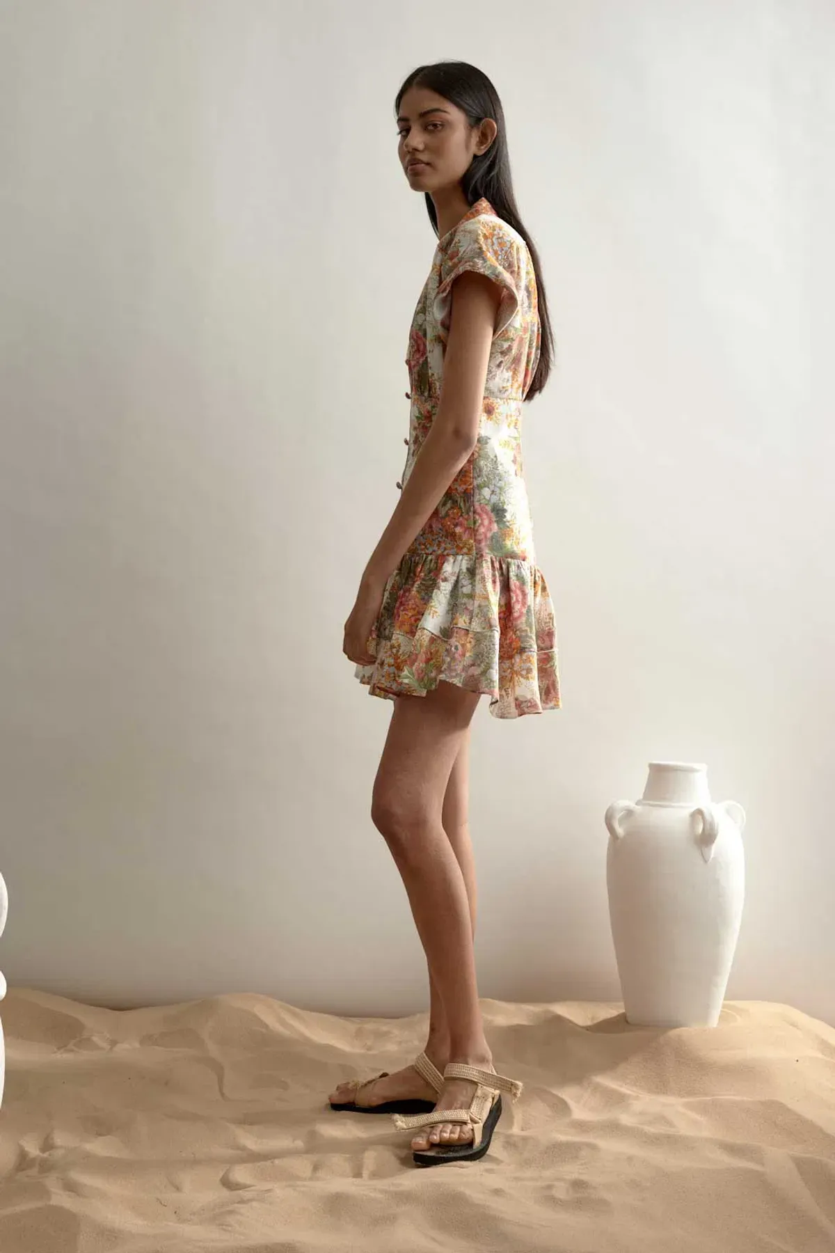 Alemais Sylvia Floral Mini Hemp Cotton Button Dress Size 2 AU 6 - Image 2