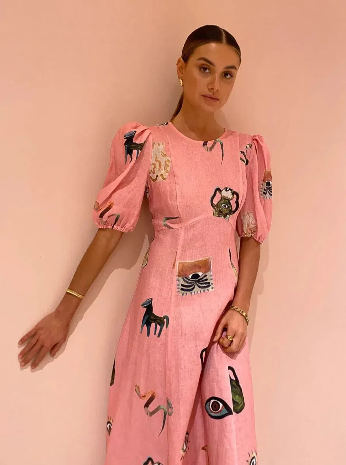 Alemais Cleo Midi Dress Pink Print Size 12 - Image 3