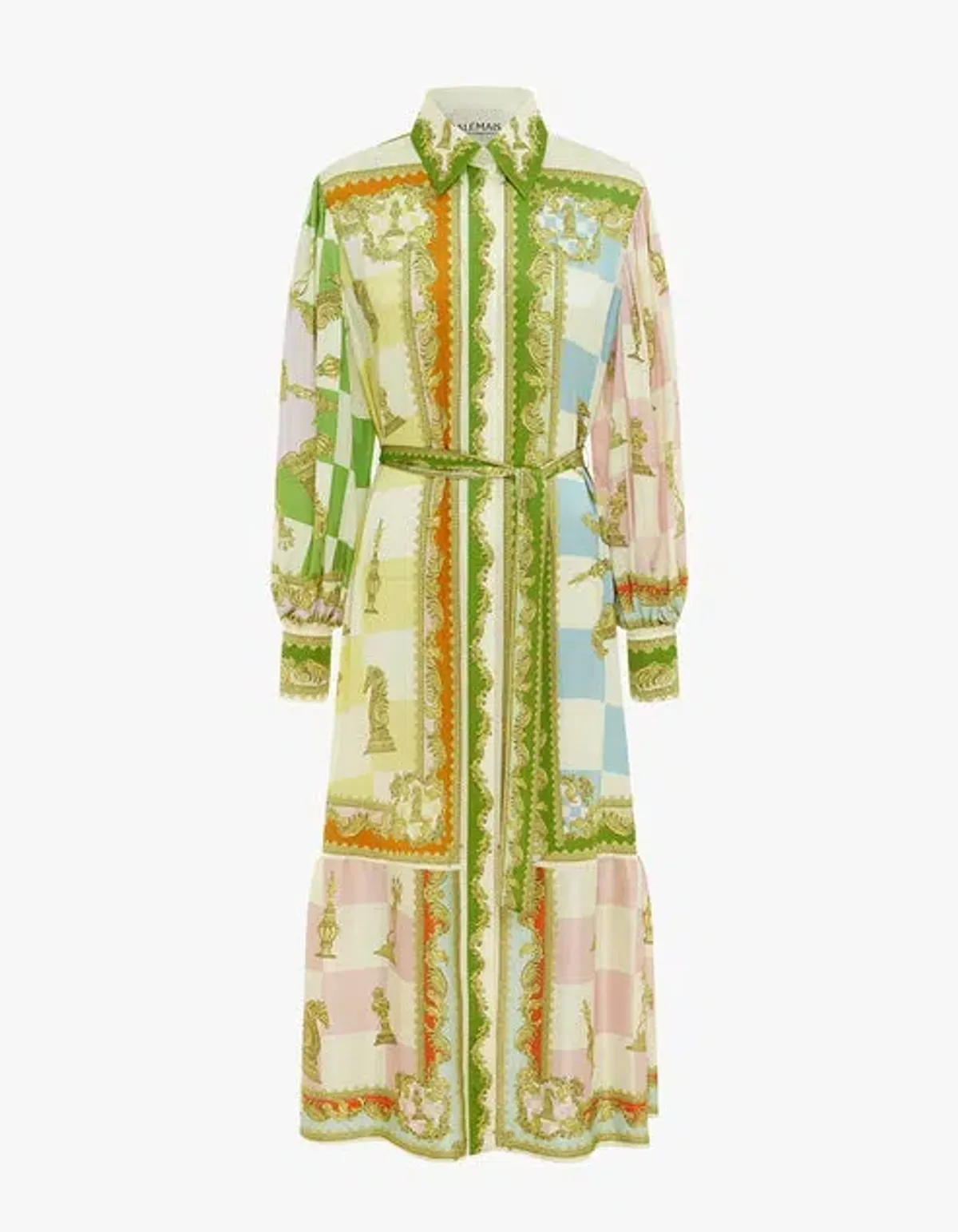 Alemais Checkmate Silk Shirtdress Maxi Dress Multi Print Size 14 - Image 6