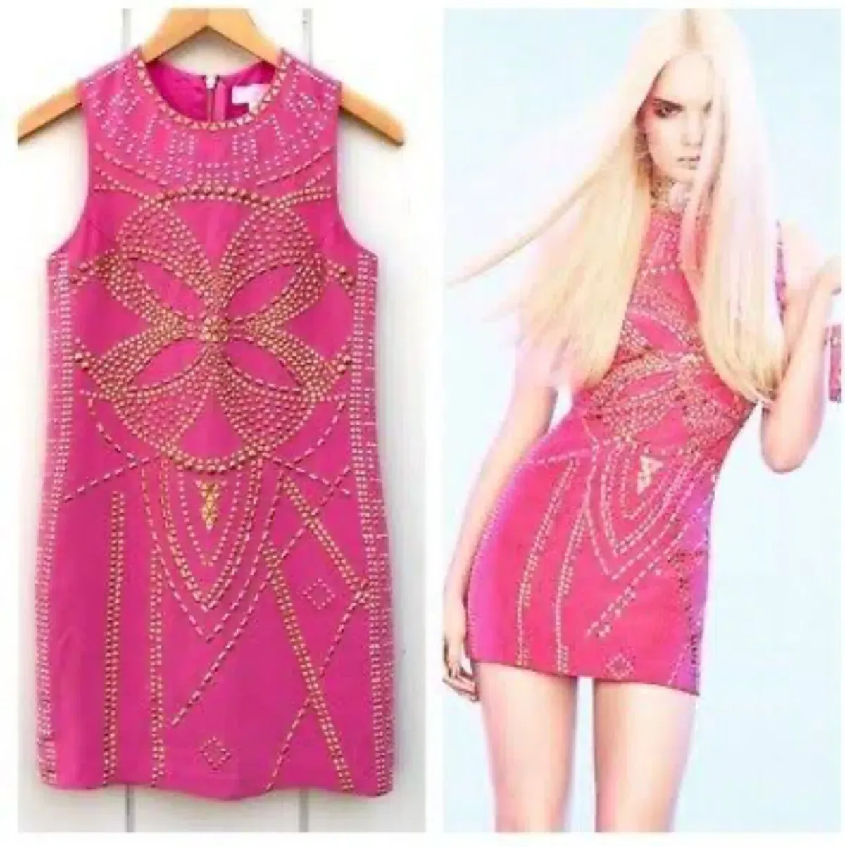 Versace H&M Party Pink Gold Mini Sild Dress Size 8 for rent on The Volte - main image