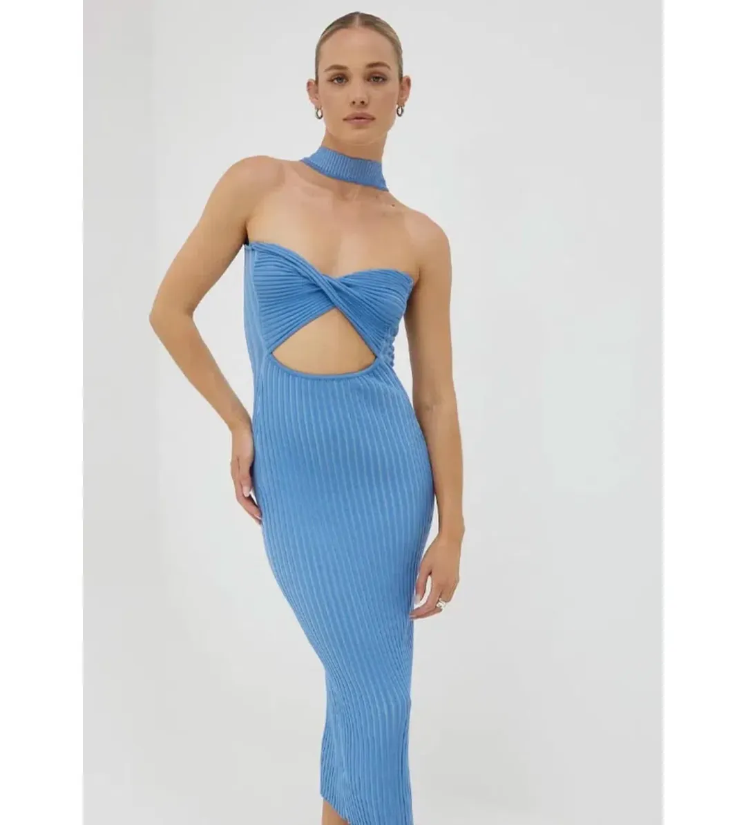Sovere Intwine Reversible Knit Midi Dress Blue Size 10 for rent on The Volte - main image
