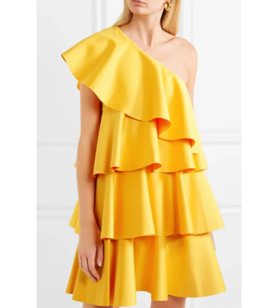 Solace London Tiered Ruffled Crepe Mini Dress Yellow Size 10 for rent on The Volte - main image