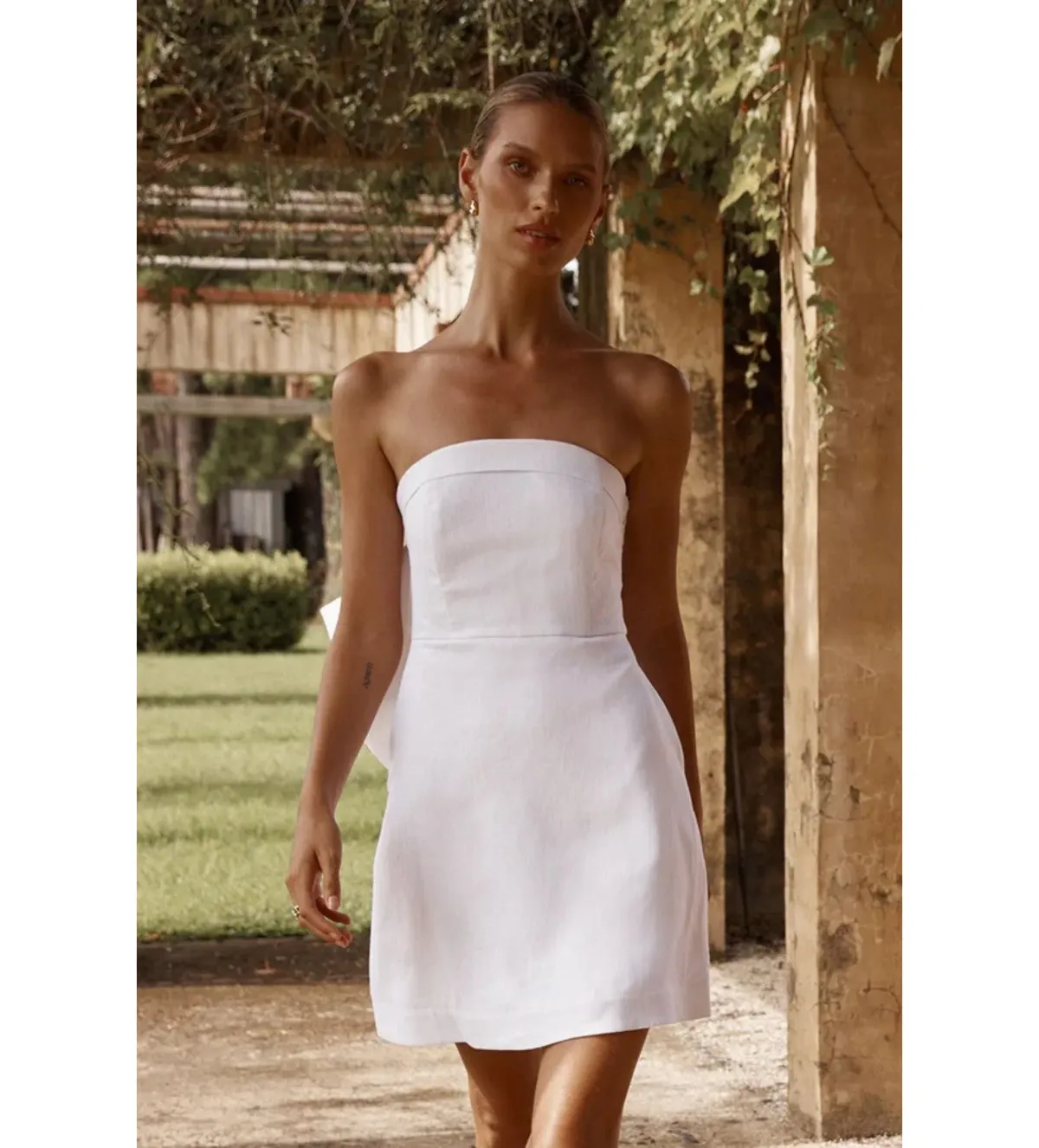 DISSH Aisle Linen Back Bow Mini Dress White Size AU 12 - Image 5
