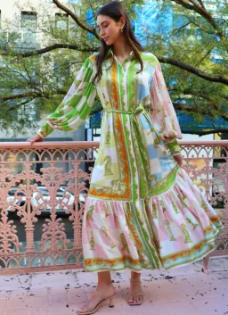 Alemais Checkmate Silk Shirtdress Multi Print Size 6 for rent on The Volte - image 3