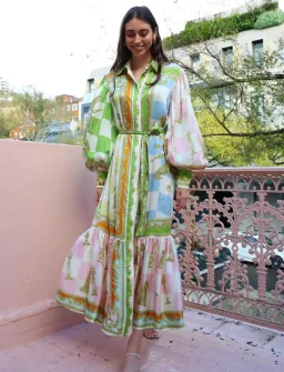 Alemais Checkmate Silk Shirtdress Multi Print Size 6 for rent on The Volte - image 1