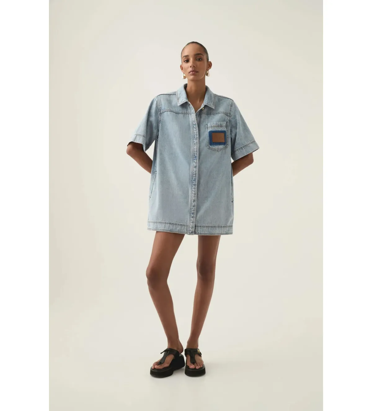 Aje Aura Denim Mini Tunic Dress Sea Spray Wash Size 6 - Image 1