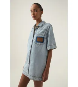 Aje Aura Denim Mini Tunic Dress Sea Spray Wash Size 6 for rent on The Volte - image 2