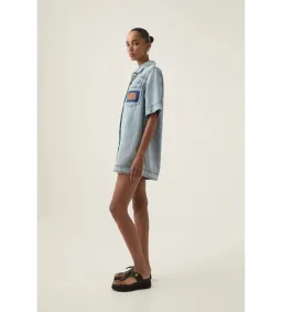 Aje Aura Denim Mini Tunic Dress Sea Spray Wash Size 6 for rent on The Volte - image 3