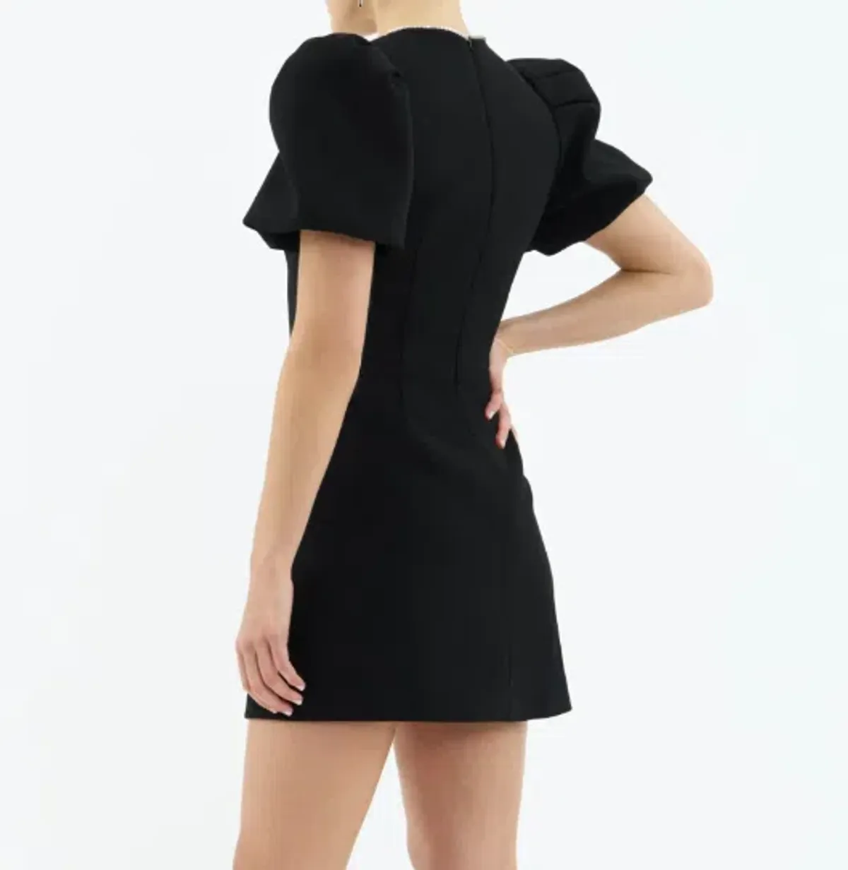 Rebecca Vallance Estella Puff Sleeve Mini Dress Black Size AU 4 - Image 3