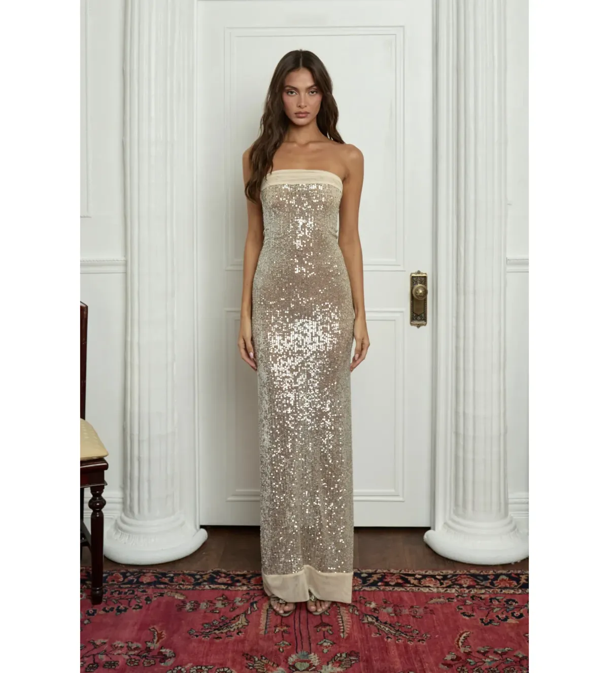 Fait Par Foutch Elizabeth Maxi Dress in Silver Size AU 8 for rent on The Volte - main image