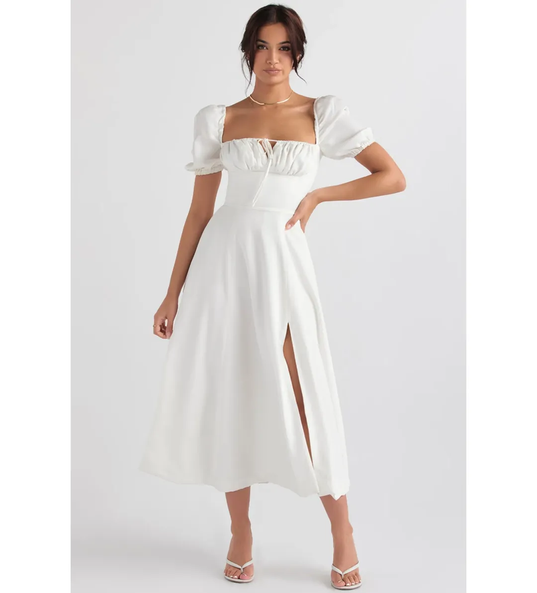 House of CB Tallulah Puff Sleeve Midi Sundress White Size 8/XS for rent on The Volte - main image