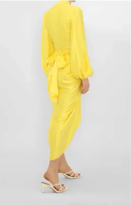Carla Zampatti V-Neck Waterfall Midi Dress Yellow Size 10 for rent on The Volte - image 3