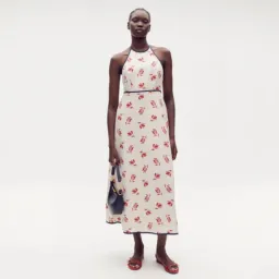 OROTON Dutch Tulip Halter Low Back Linen Midi Dress Ecru Size AU 14 for rent on The Volte - image 4