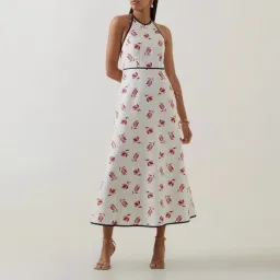 OROTON Dutch Tulip Halter Low Back Linen Midi Dress Ecru Size AU 14 for rent on The Volte - image 1
