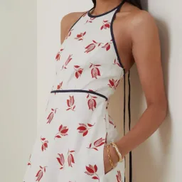 OROTON Dutch Tulip Halter Low Back Linen Midi Dress Ecru Size AU 14 for rent on The Volte - image 3