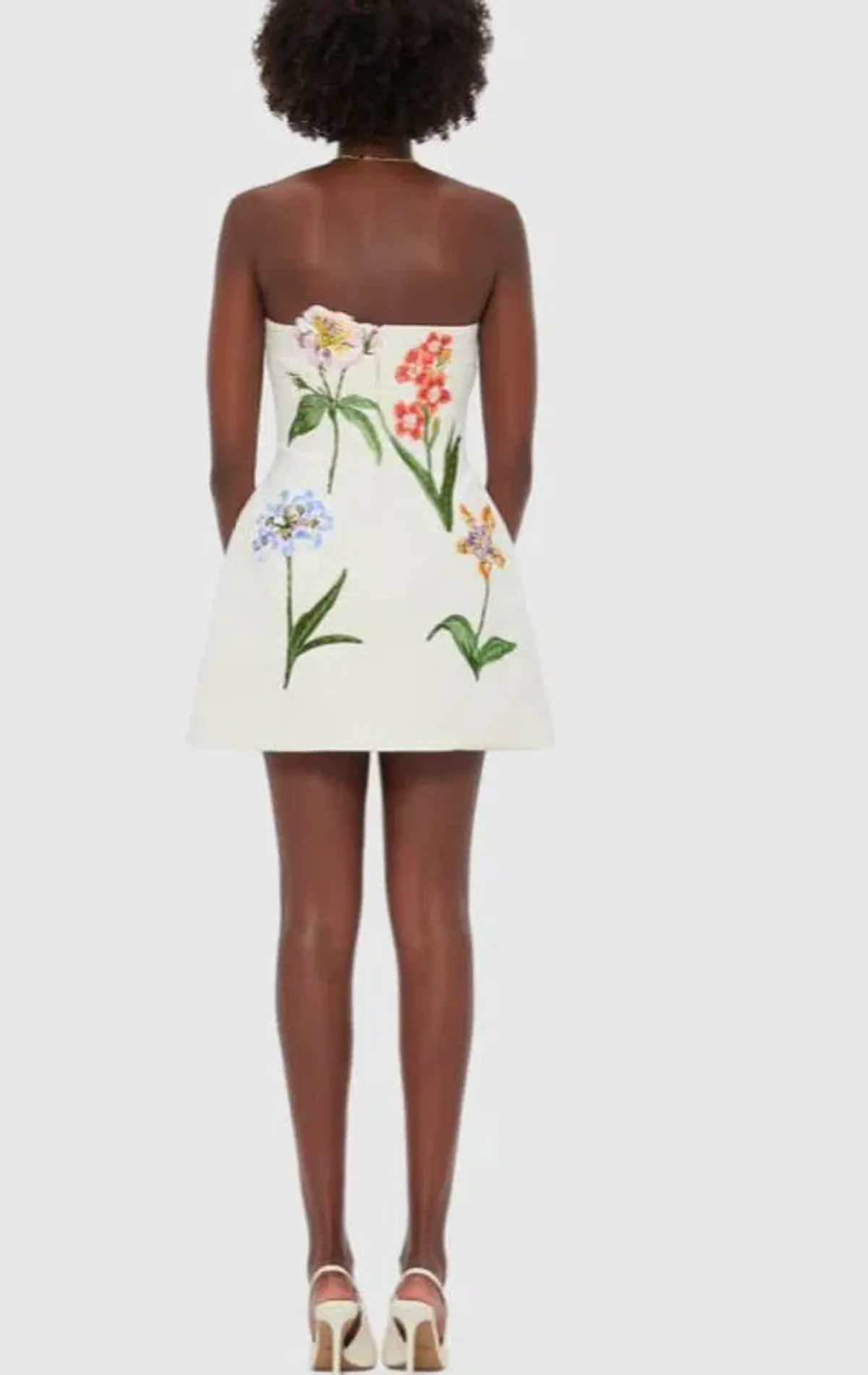 Leo Lin Rosario Velvet Mini Dress Botanical Print Snow Size 8 - Image 3