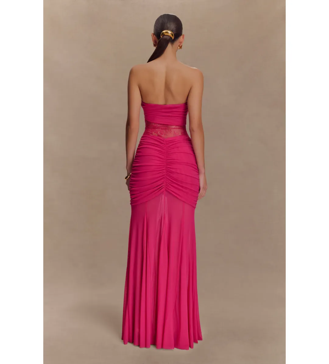 Meshki Khadijah Lace And Mesh Maxi Dress in Dragonfruit Size S / AU 8 for rent on The Volte - main image