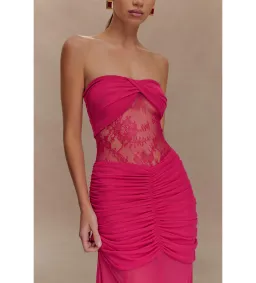 Meshki Khadijah Lace And Mesh Maxi Dress in Dragonfruit Size S / AU 8 for rent on The Volte - image 4