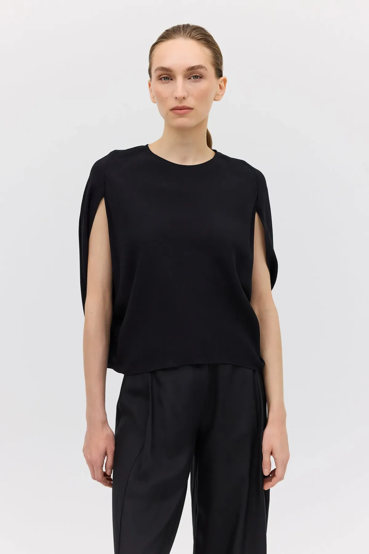 Bianca Spender Crepe Crawford Top Black Size 8/S - Image 3