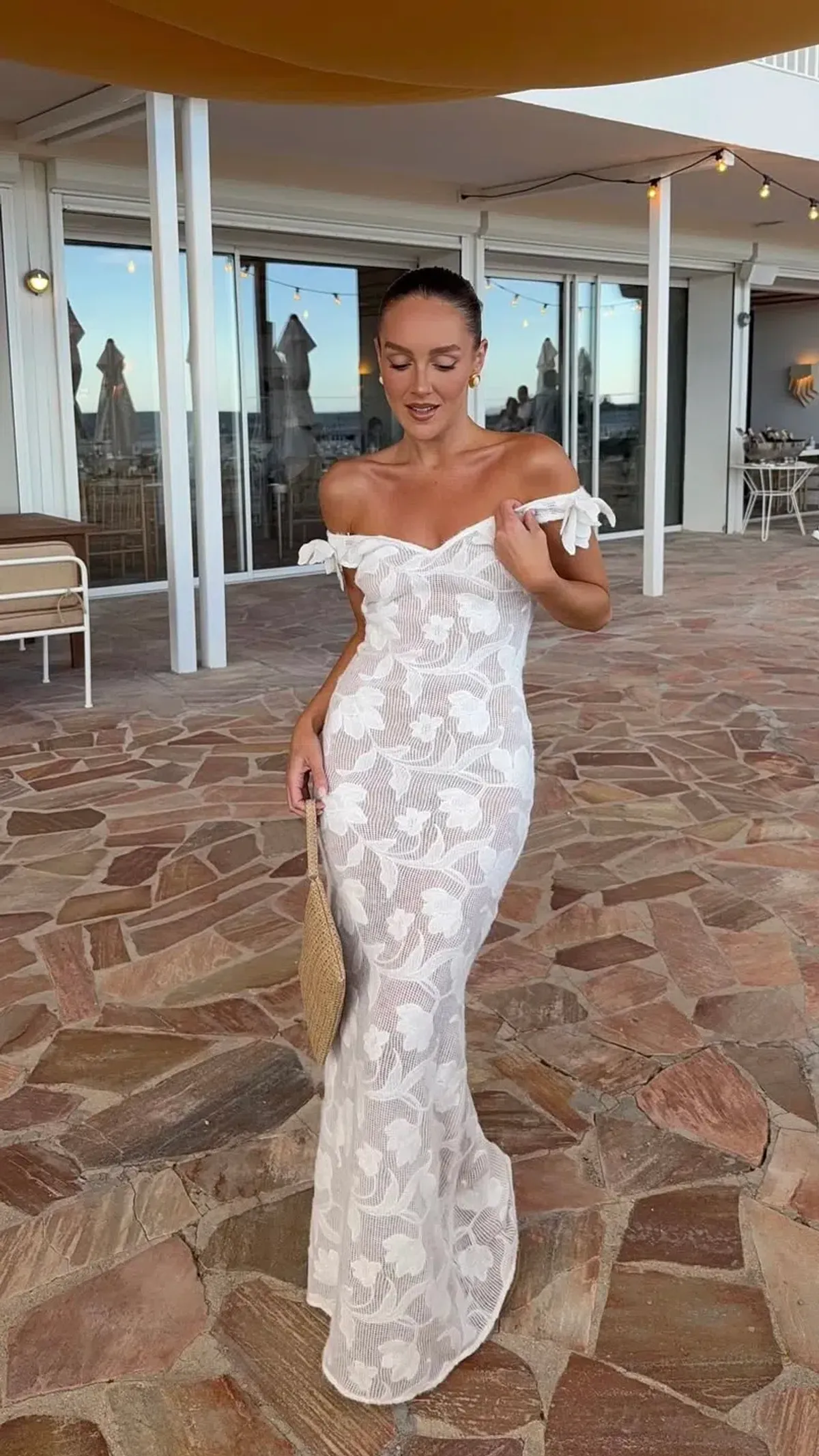 MESHKI Cornelia Floral Sheer Maxi Dress Ivory Size 6 for rent on The Volte - main image