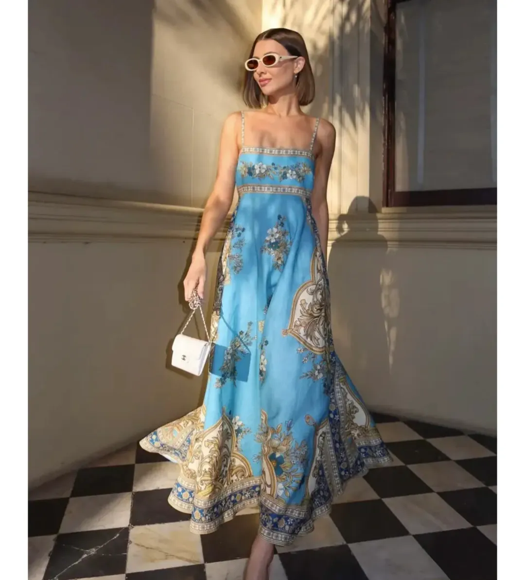 Alemais x La Sirena Exclusive Cassie Midi Sundress Blue Floral Size AU 12 for rent on The Volte - main image