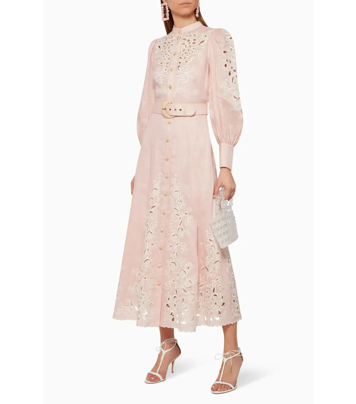 Zimmermann Freja Embroidered Midi Dress Pink Size AU 12 - Image 1