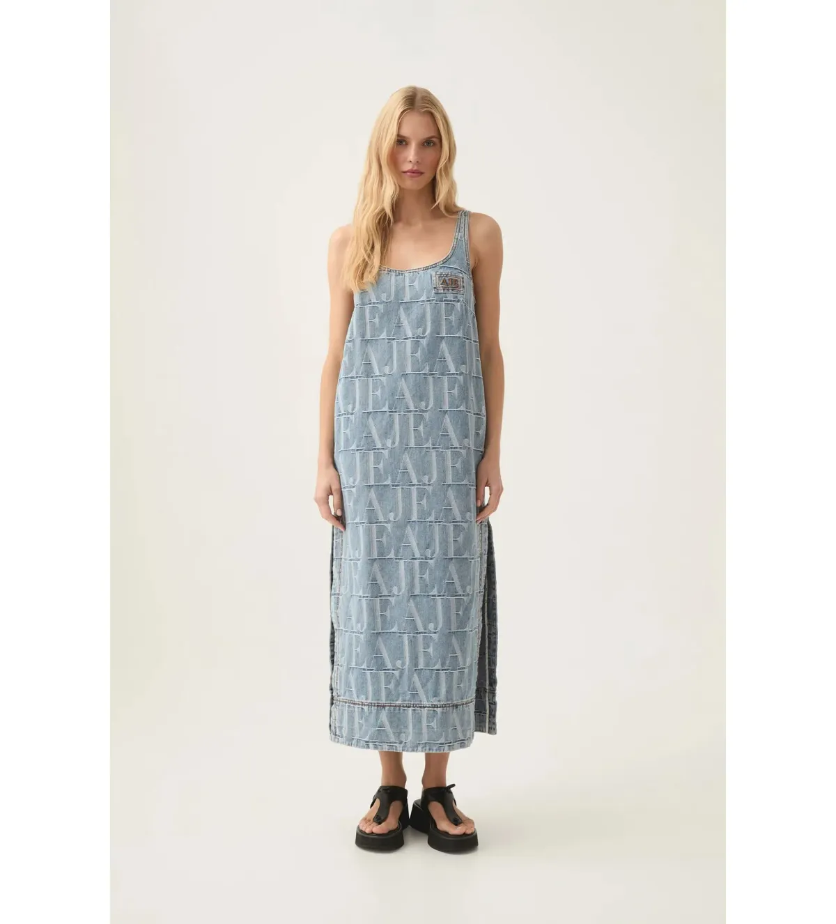 Aje Nostalgia Denim Midi Dress Coastal Logo Wash Size AU 6 - Image 1