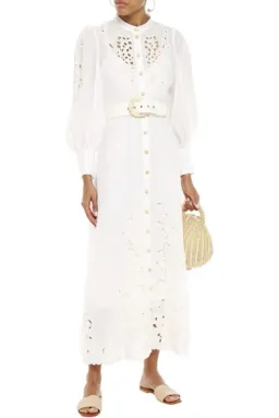 Zimmermann Peggy Belted Broderie Midi Dress White Size AU 12 for rent on The Volte - image 1