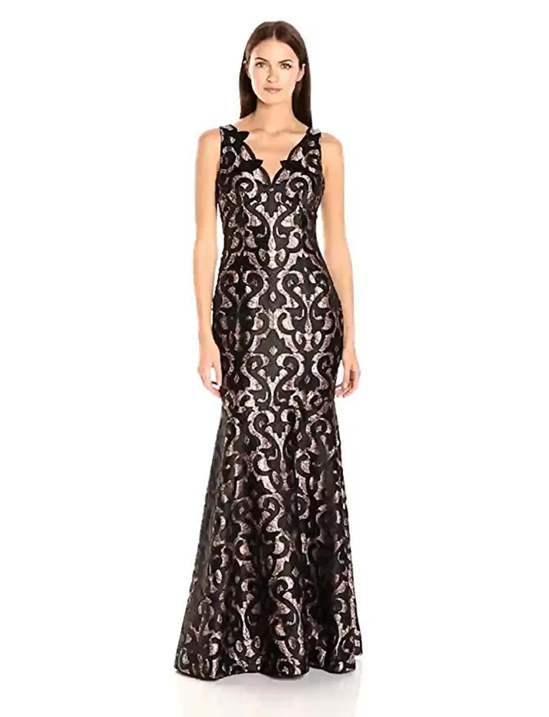 Adrianna Papell Guipure Mermaid Maxi Gown Black Nude Size 20 for rent on The Volte - main image
