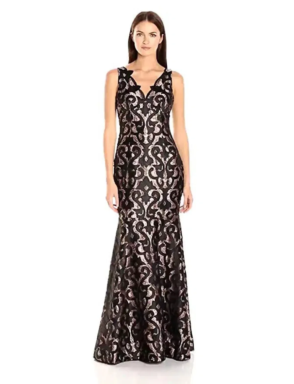 Adrianna Papell Guipure Mermaid Maxi Gown Black Nude Size 20 for rent on The Volte - main image